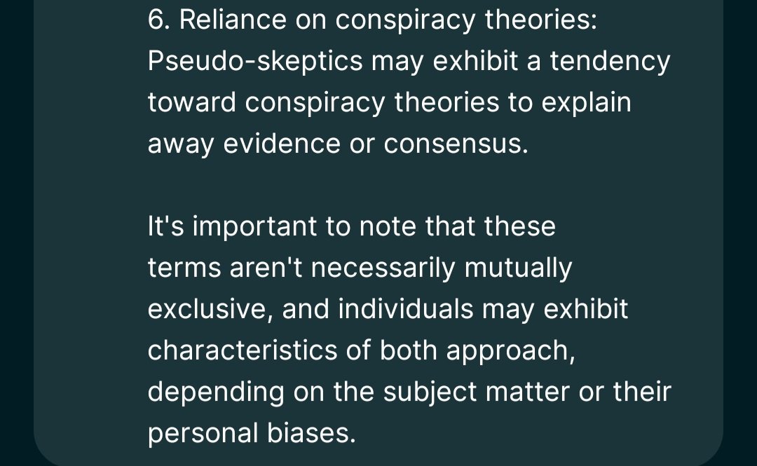 ChrisSPITZER7's tweet photo. Absolutely amazing! Yes some pseudo-skeptics sometimes rely on conspiracy theories for their narrative to stay afloat/make sense: #chatgtp4 https://t.co/RfwQQFtC1n