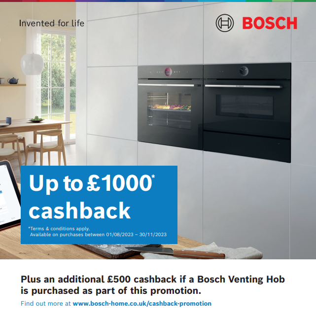 Funktional1's tweet photo. 💷 NEW PROMOTION - Up to £1000* cashback. 💷
Purchase a kitchen with a Bosch oven and at least two other qualifying appliances. Up to £1000 cashback available plus an extra £500 if a Bosch venting hob is purchased as part of this promotion. Promotion ends 30/11/23.
*T&amp;C's apply. https://t.co/UI0sWZe8WU