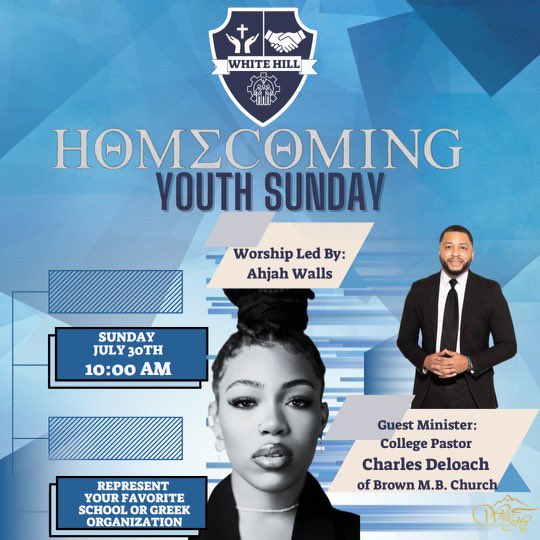 We are excited about Sunday’s Worship Experience! Homecoming Youth Sunday is going to be 🔥🔥 Invite someone to join you because it’s going to be POWERFUL!!

#WHMBC #TheWhiteHillExperience #HouseOfFavor #YouthSunday