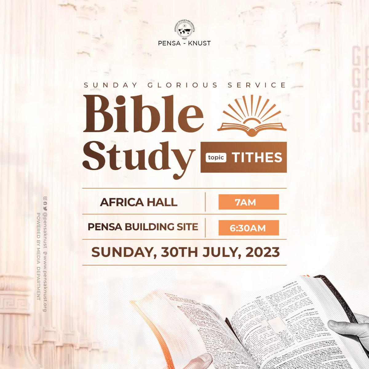 PENSAKNUST1's tweet photo. Christ in you!
Be a part of the insightful discussions and soak yourself in Biblical truth📖 centred around the topic of TITHES💰 during this upcoming Glorious Sunday Service✨😌
#RevivedCoWorkersOfChrist
#RootedInHisWord
#WalkingInHisGlory https://t.co/eHah4V5poz