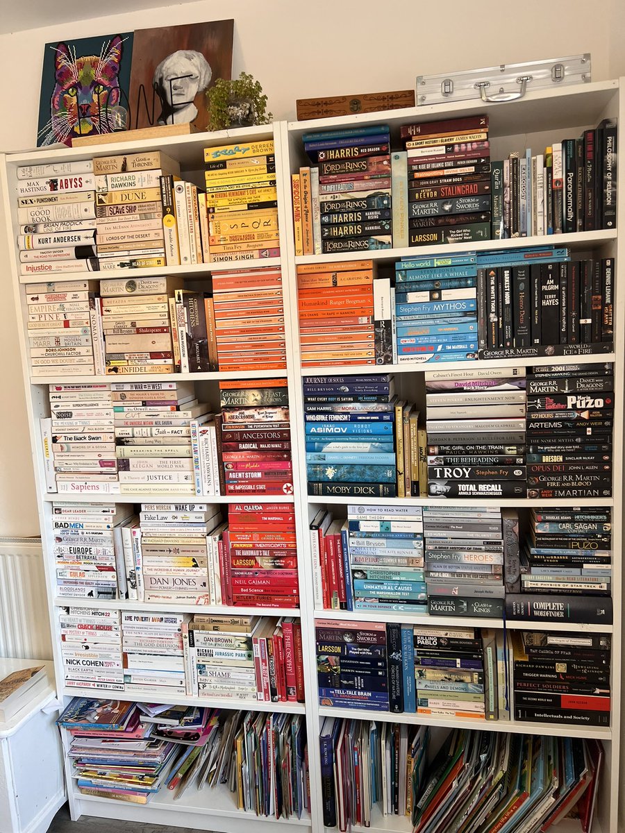 SecDetective's tweet photo. This is what the bookshelf looks like these days.

I sense a time soon approaching, when I’m going to have to persuade my wife to let me get rid of that radiator to the left. https://t.co/qAcoo7AEKo