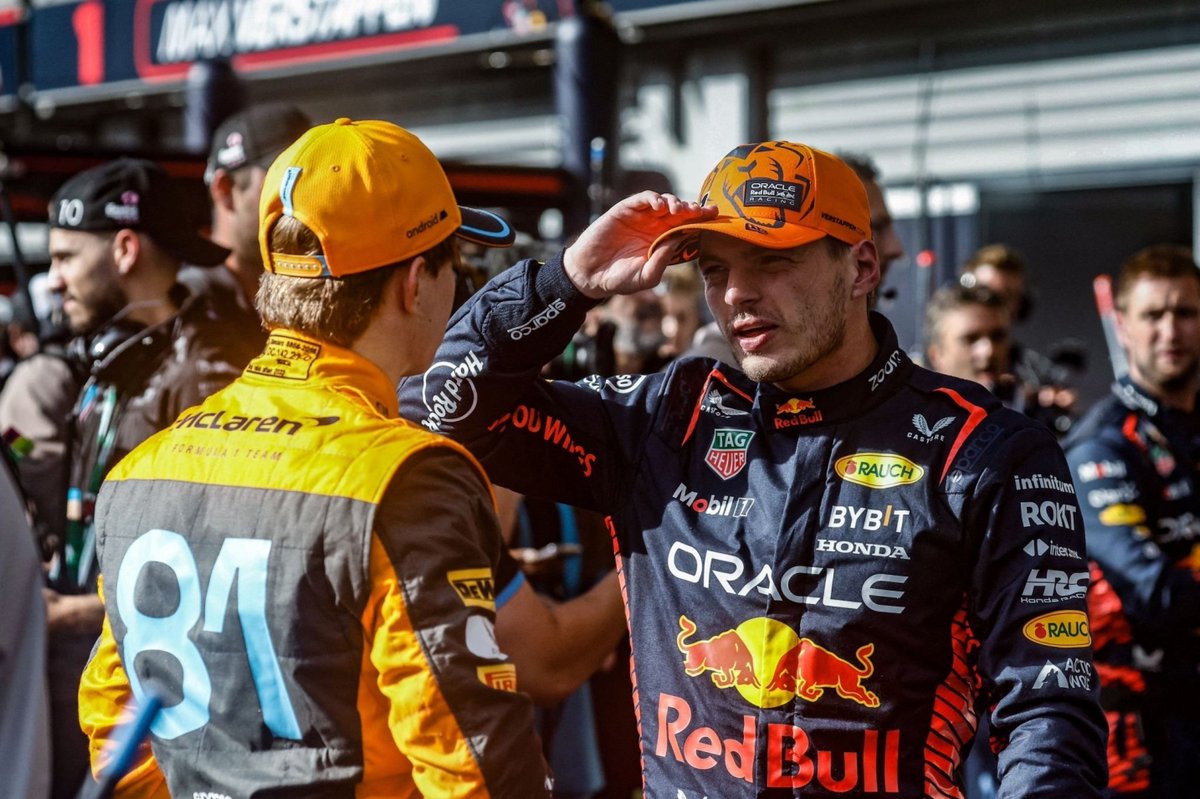 F1HQ_'s tweet photo. Oscar Piastri &amp; Max Verstappen 

#F1 #BelgianGP https://t.co/dCrWt1MRPO