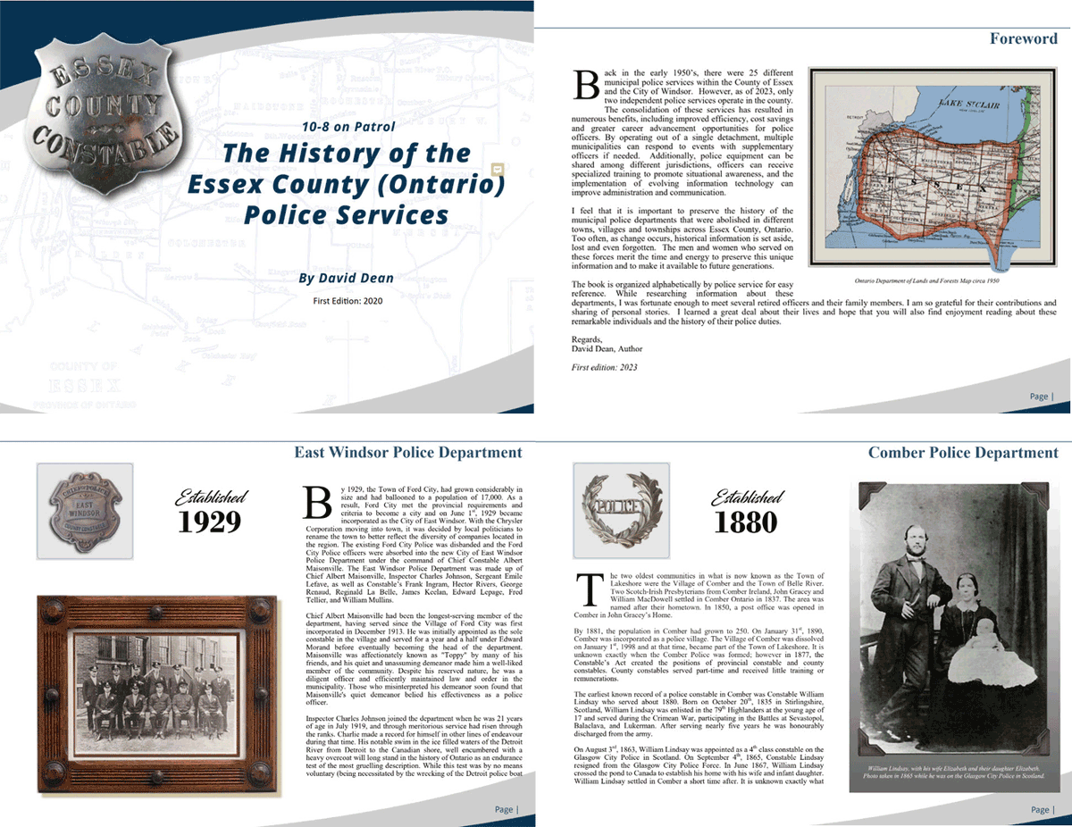 Contact_CPICA's tweet photo. Dave Dean, working with Mike Stoltz, will be publishing a new book on historical Essex County Ontario Canada police services. Keep an eye out for news on its publication later this year and please retweet the news. Here are a few pages from the book... https://t.co/mgij3sbXMO