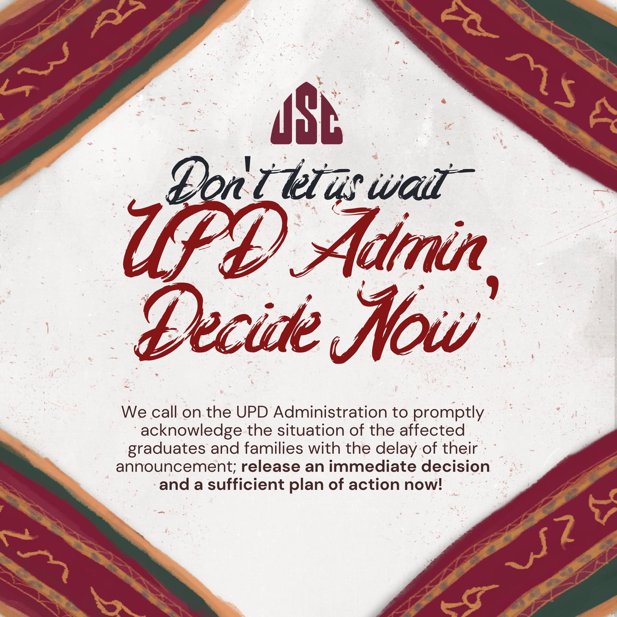 #SablayEra | A Call for the University Admin to Immediately Announce the Final Conduct of the 
2023 University Commencement Exercises

As we uphold and celebrate years of Honor and Excellence through this graduation, we must not lose sight of compassion and understanding.