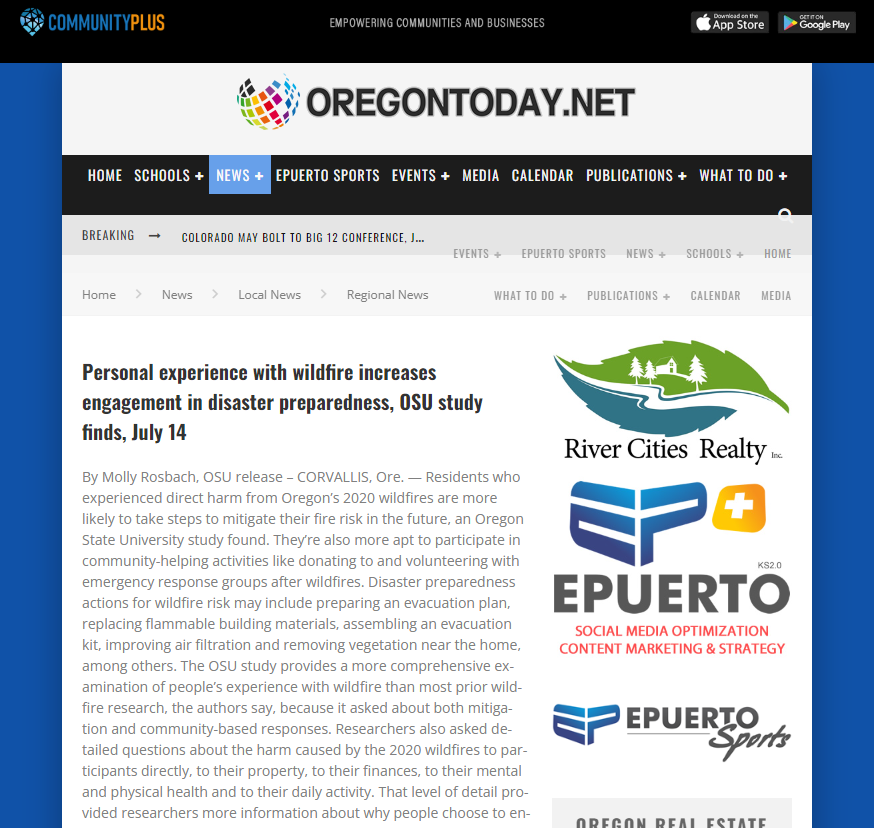 Write2siddiqi's tweet photo. Media coverage of our recent paper on Oregon's 2020 Wildfires (https://t.co/KvRJrQXetu)

 https://t.co/MWd0hZf4vB https://t.co/NmtNe6wwKL