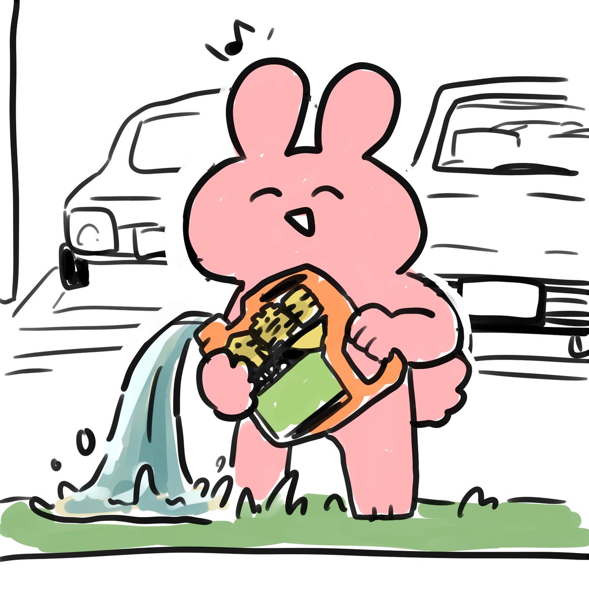 除草剤をまくうさまるちゃんのイラスト