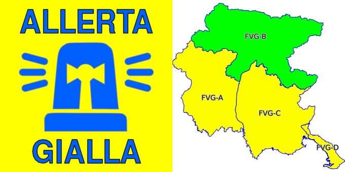 ProtCivReg_FVG's tweet photo. #AllertameteoFVG -N.12/2023: DALLE  00:00 ALLE 12:00 DEL 30/07/2023 PER TEMPORALI FORTI NELLE ZONE FVG-A, FVG-C  e FVG-D, ALLERTA GIALLA IDROGEOLOGICA SU ZONE FVG-A e FVG-C 
Maggiori informazioni su: https://t.co/4afahComfT
 Documento di allerta: https://t.co/H7pScssxDY https://t.co/Dm8ybdf51f