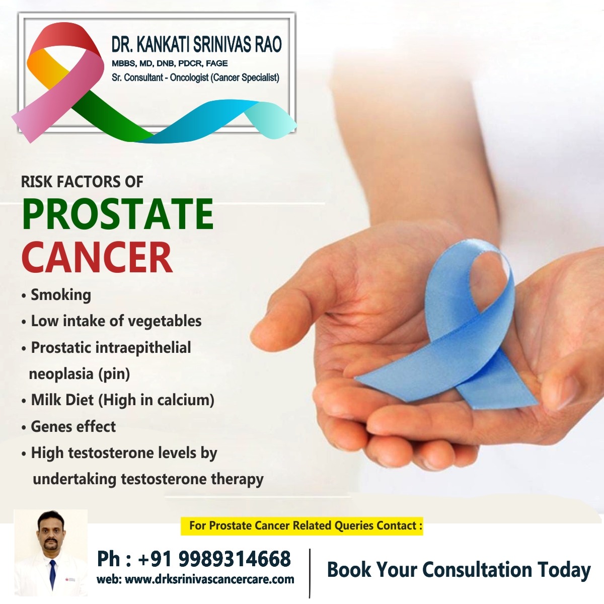 DrKSrinivasRao1's tweet image. Risk factors of PROSTATE CANCER

✔️ Smoking
✔️ Low intake of vegetables
✔️ Prostatic intraepithelial neoplasia (pin)
✔️ Milk diet ( High in calcium)
✔️ Genes effect
✔️ High testosterone levels by undertaking testosterone therapy
#prostatecancerriskfactors #smoking #geneseffect