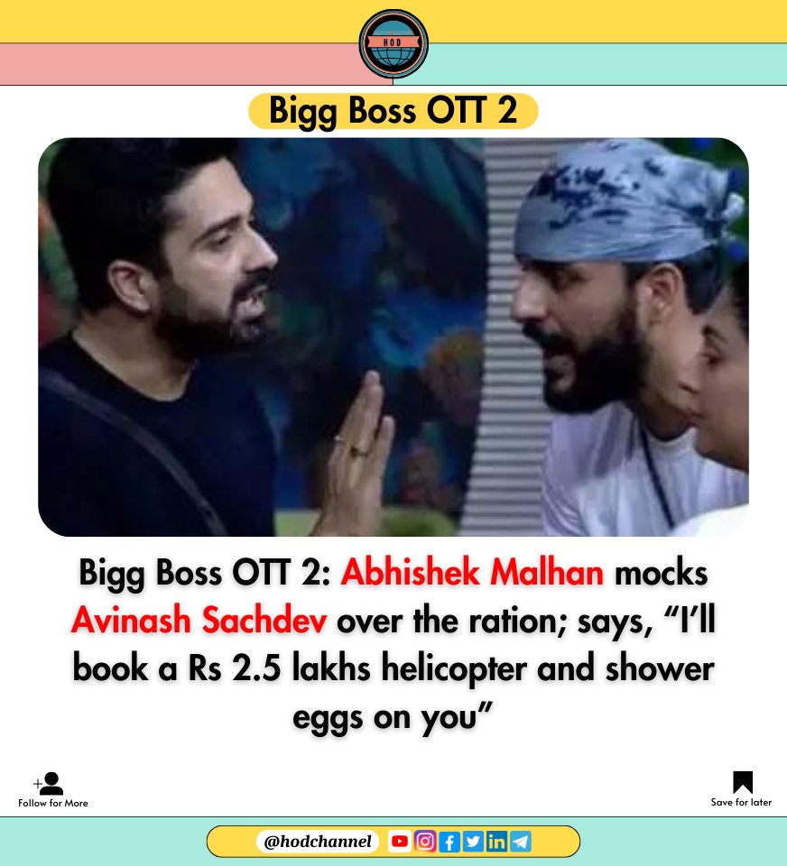 hod_channel_'s tweet photo. BigBoss OTT 2
#hod #hodchannel #hodmediacompany #hodposts
#hodposts #hodmediaposts #infohod
#twitterpots #trending #influencer
#BBOTT2 #AbhishekIsTheBoss #AvinashSachdev #fukrainsan
@hod_channel_ https://t.co/kV7BsRu3p7