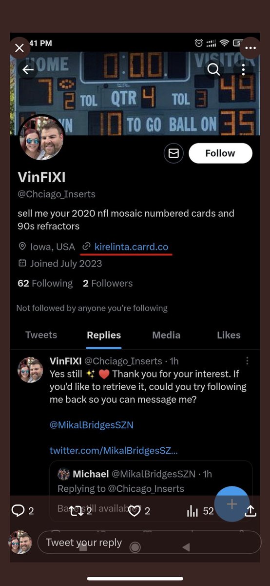 Someone is trying to scam people using my account. I do not have a link in my bio. Chicago is misspelled in the @ as well.