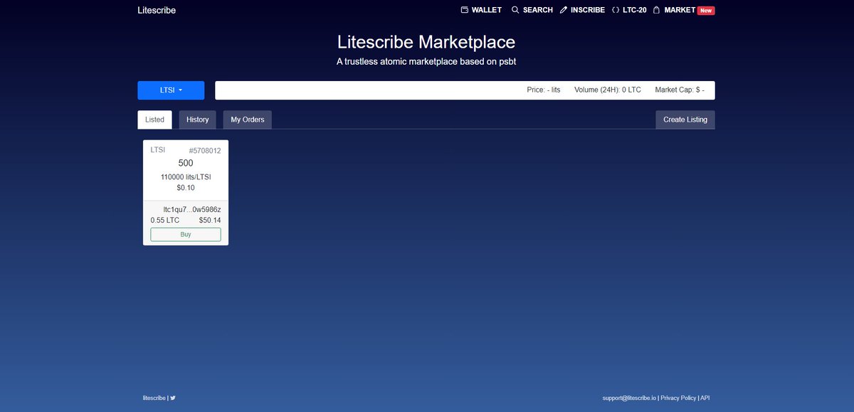 GM ☕️

<a href="/litescribe_io/">Litecoin Wallet/Market: Litescribe</a> marketplace is out, a trustless LTC ordinals marketplace based on PSBT! 🎊
litescribe.io/market

No sign-up, no whitelist, trade any token!

You can trade Litoshi token $LTSI 👀litescribe.io/market?tick=LT…

You can also mint it here 👇
mint.litoshi.app