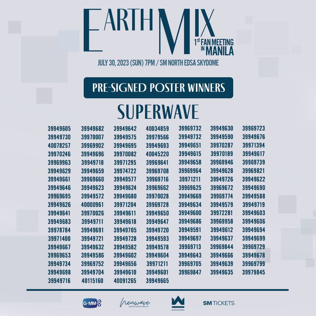 neuwave_events's tweet photo. 🌟 Congratulations to our lucky EarthMix winners! 🎉🏆 

Your wishes have come true, and you've won pre-signed posters from our beloved duo! 🌠💖 

You may claim your special prize at the Neuwave Claiming Booth! 🚀✨

#EarthMixFMinManila https://t.co/uj692tkfgV