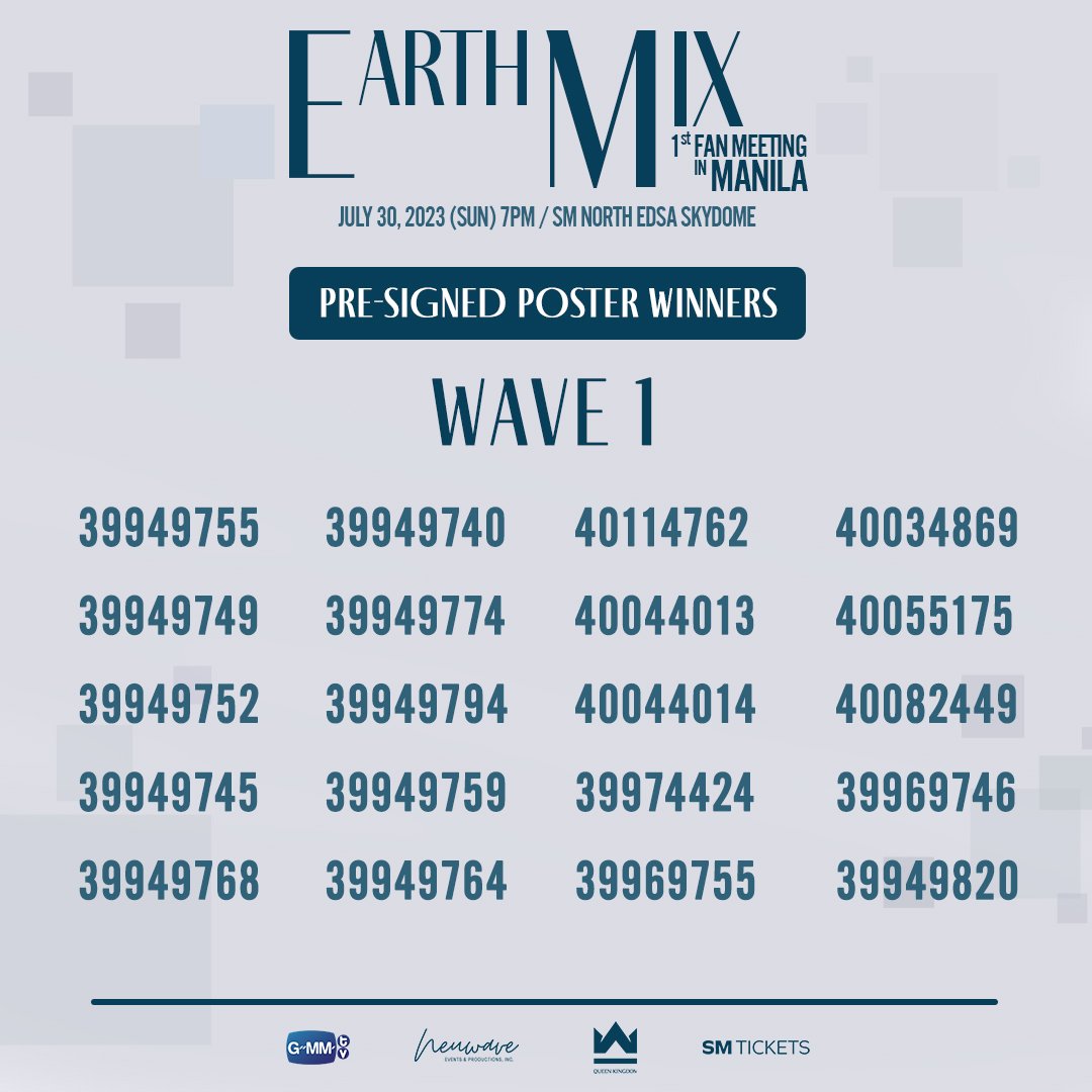 neuwave_events's tweet photo. 🌟 Congratulations to our lucky EarthMix winners! 🎉🏆 

Your wishes have come true, and you've won pre-signed posters from our beloved duo! 🌠💖 

You may claim your special prize at the Neuwave Claiming Booth! 🚀✨

#EarthMixFMinManila https://t.co/uj692tkfgV