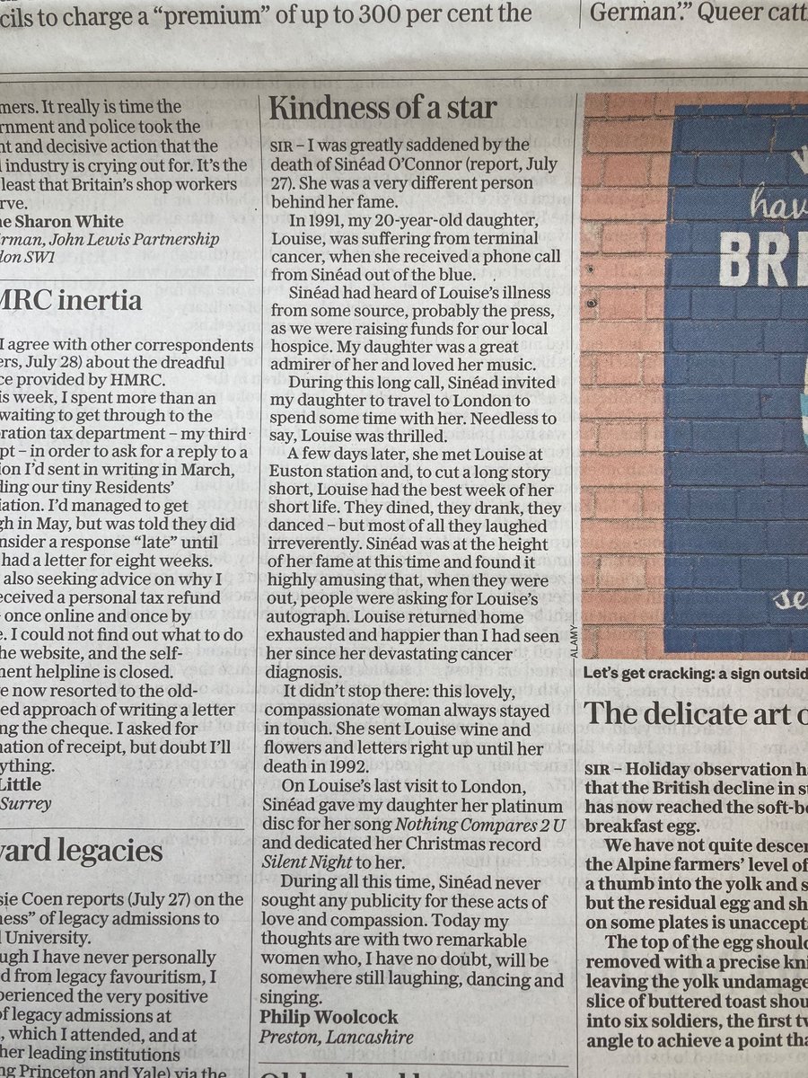 Beautiful letter in today’s Telegraph.