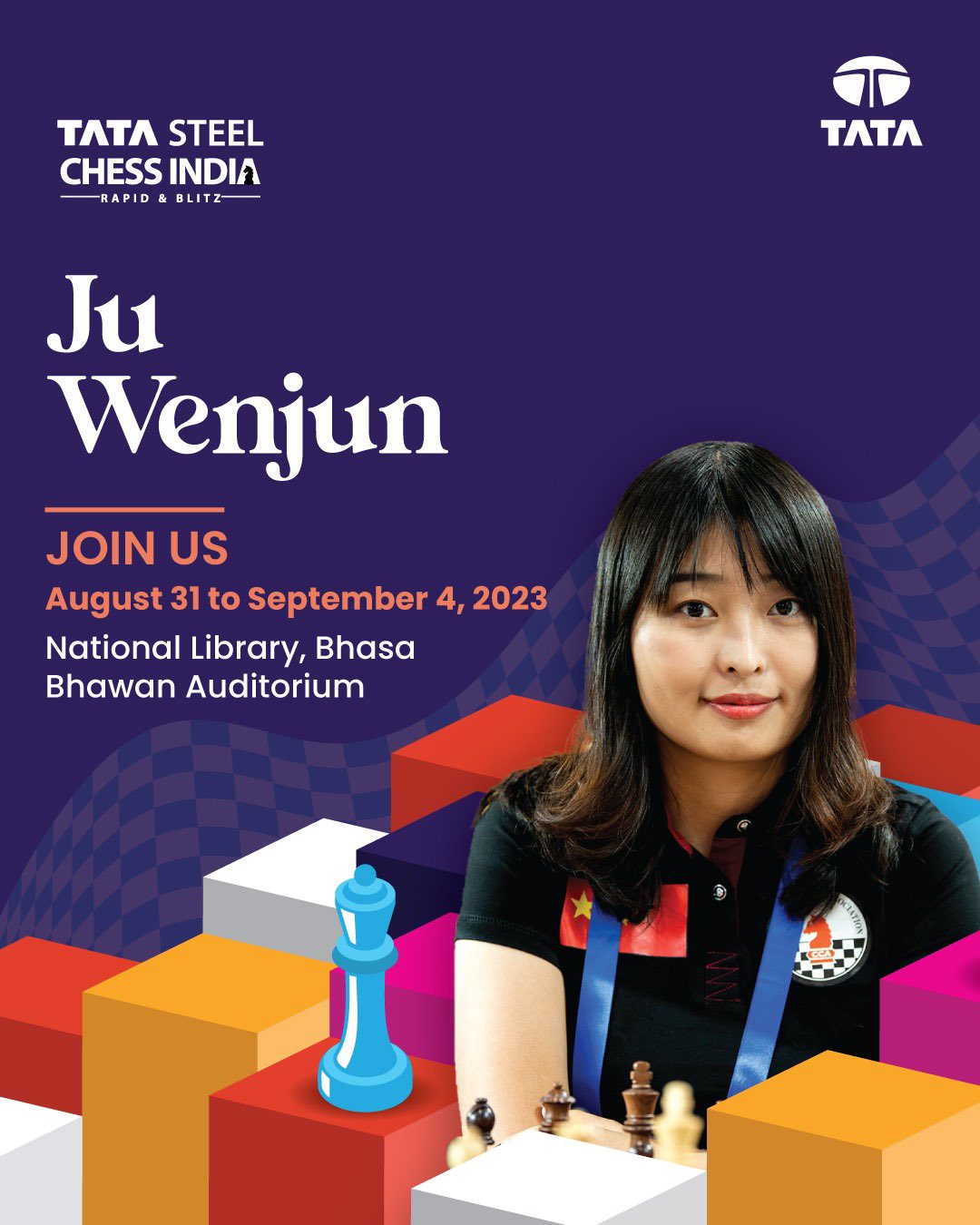 Tata Steel Chess India on X: Catch World Champion Ju Wenjun live in action  at Tata Steel Chess India as she battles it out with the others for the  trophy! Let's give