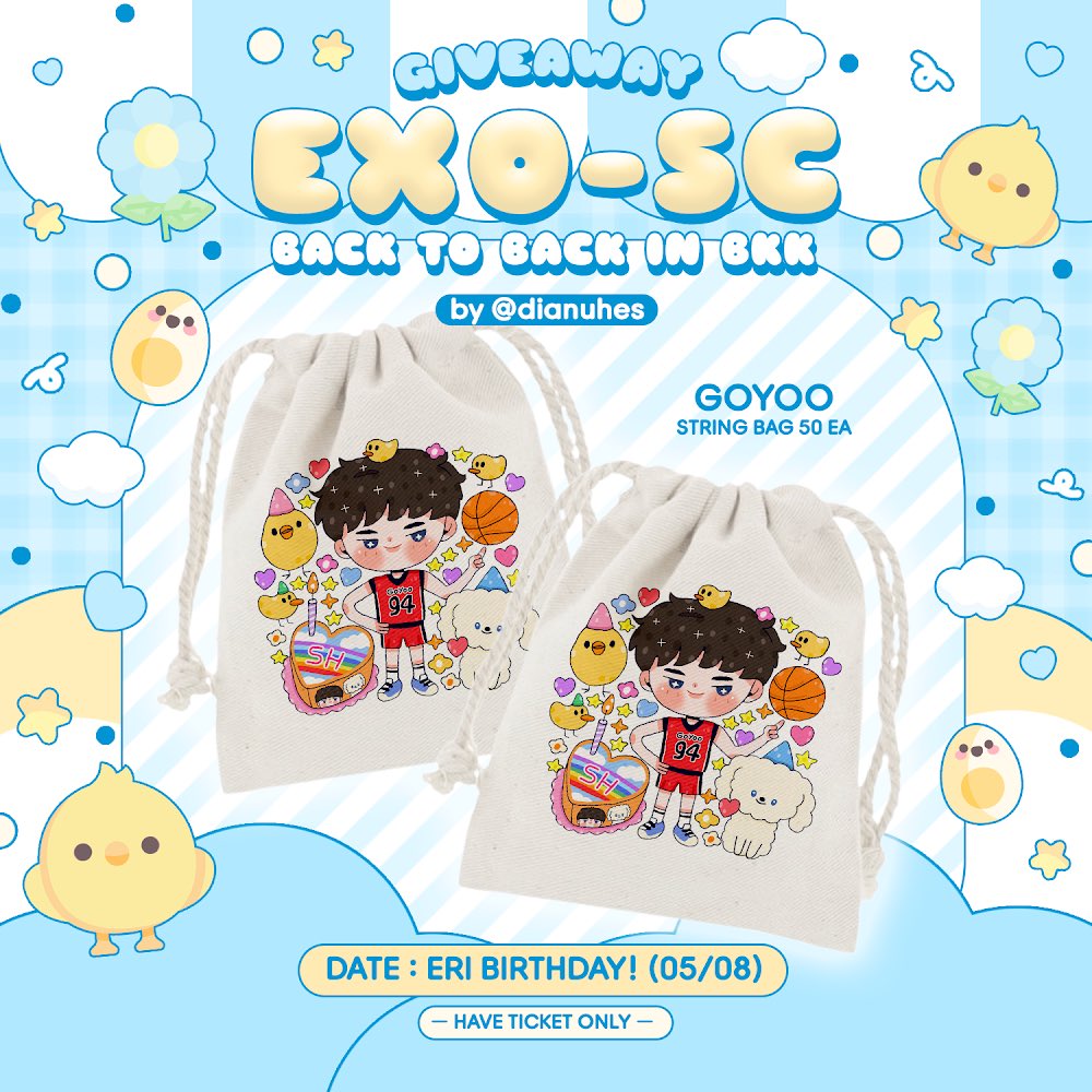 dianuhes's tweet photo. ( pls rt ) giveaway for exols ˚ ༘ ⟡
#EXOSC_BackToBackinBKK

♡ ถุงเงินถุงทองน้องโกยู ; 50 ea ꔛ
🪄rules : RT + show ticket

🌟 Special for SEHUN bias  =͟͟͞͞♡
— 1st person only!

♡ สโลแกนผ้า เซฮุน LOVESHOT ❤️‍🔥🔫
 ( more in thread👇🏻)

🎂 05/08 ; tba ✨

#EXOSCinBKK https://t.co/VIYzunsru7