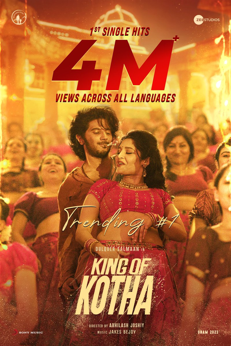 zeestudiossouth's tweet photo. Right on top of hearts and charts! 😎❤️🔥
🎉🔥 #Kalapakkaara from #KingOfKotha has reached 4M+ views and trending #1! 🎶💃
➡️ https://t.co/Z0GBCkovFL
➡️ https://t.co/w3RS05acaX
➡️ https://t.co/G5cpwBdpTV
➡️ https://t.co/hr2ncEg1Mh
@dulQuer @ritika_offl @actorshabeer @Prasanna_actor #AbhilashJoshiy @NimishRavi @JxBe @shaanrahman @ActorGokul @ActorSarann @TheVinothCj @ZeeStudios_ @DQsWayfarerFilm @SonyMusicSouth @sonymusicindia