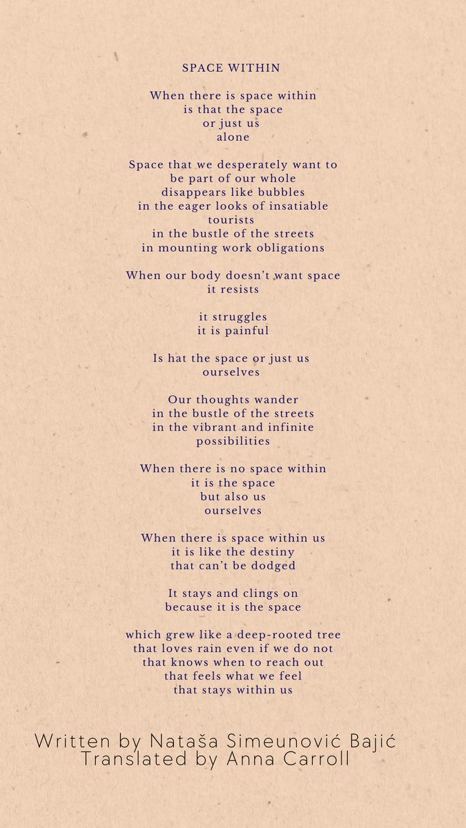 SimeunovicBajic's tweet photo. Great translation of my poem by Anna Carroll. #poetry #poetrylovers #translation #Serbia #spaceswithin #English https://t.co/I9UZu0urWp