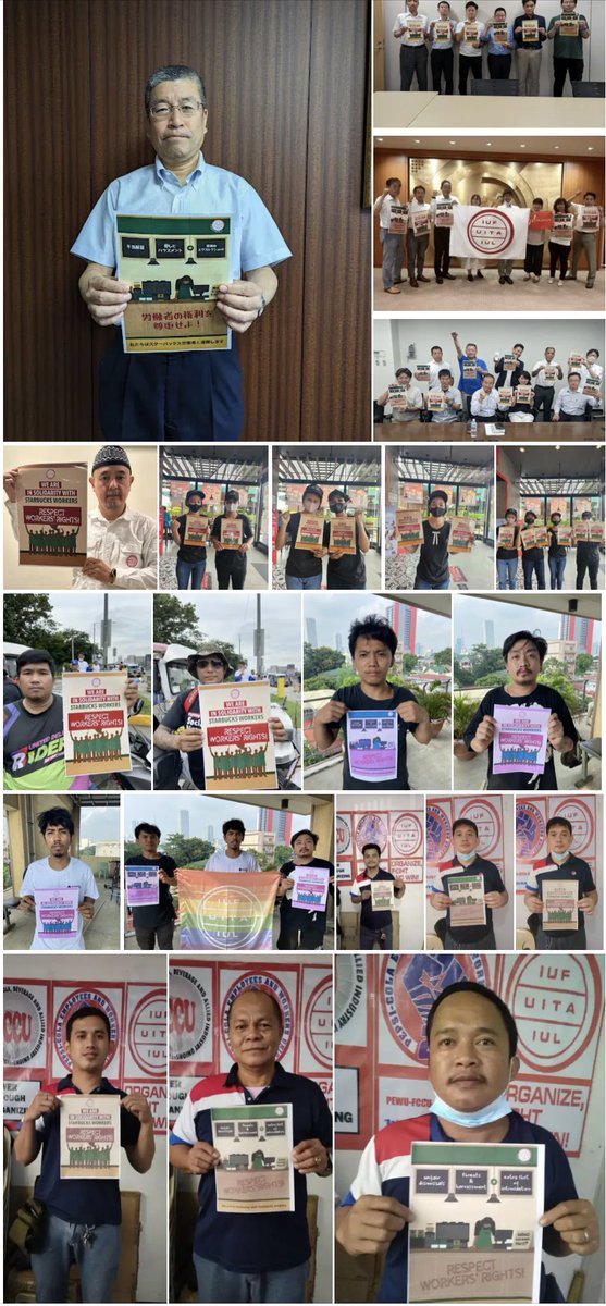 iufap's tweet photo. IUF members in the Asia-Pacific tell Starbucks: stop rights abuses in the USA, respect the human right of workers to form and join unions
#TheUnionIsCalling https://t.co/DGjuKEGfON https://t.co/j86o3aBMIT
