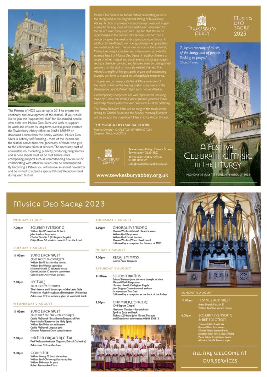 Musica Deo Sacra
Starts next week on Monday 31 July with Solemn Evensong at 7pm.