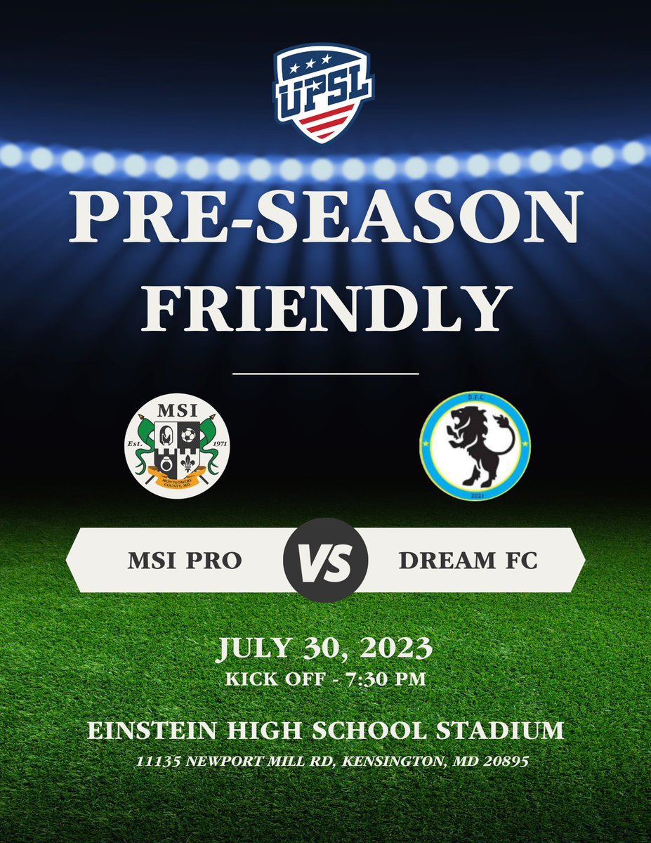 msisoccer's tweet image. 🎉⚽ It's nearly game time! ⚽🎉
Cheer on our UPSL team in their first friendly match against Dream FC this Sunday, July 30, 2023, at 7:30 pm. Join us at Albert Einstein HS Stadium and be part of this great occasion! 

#MSIPRO #MSISOCCER #USPL #DMV #Maryland #soccer #Capelli
