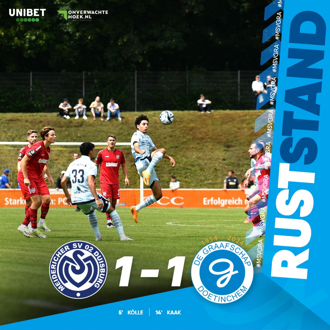 DeGraafschap's tweet photo. 45. Rust in het PCC Stadion in Duisburg.
MSV Duisburg en De Graafschap houden elkaar in evenwicht na 45 minuten; 1-1 ⚖
#msvGRA 🔵⚪️ | 1-1 https://t.co/RmPXEueMsR