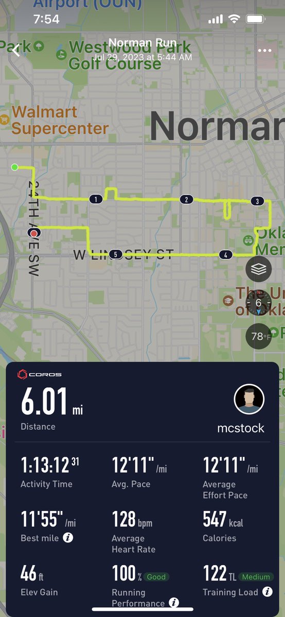 mattcstock's tweet photo. Adventures in low heart rate training. Until it cools off I’ll be slowing way down to keep my heart rate down. Average HR =128 #chirunning #maffetone #gratefulrunner https://t.co/2I2EEXxbWo