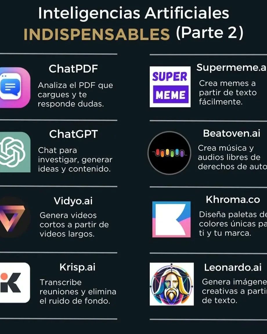 Herramientas indispensables con inteligencia artificial para optimizarc tu trabajo diario, donde puedes fácilmente trabajar con la versión gratuita. Pruébalos!!! <a href="/RobertoMirandaN/">Astronauta Inmersivo Innovación & IA</a>
..
#InteligenciaArtificial #planbelow #futuro #trabajoia #ai