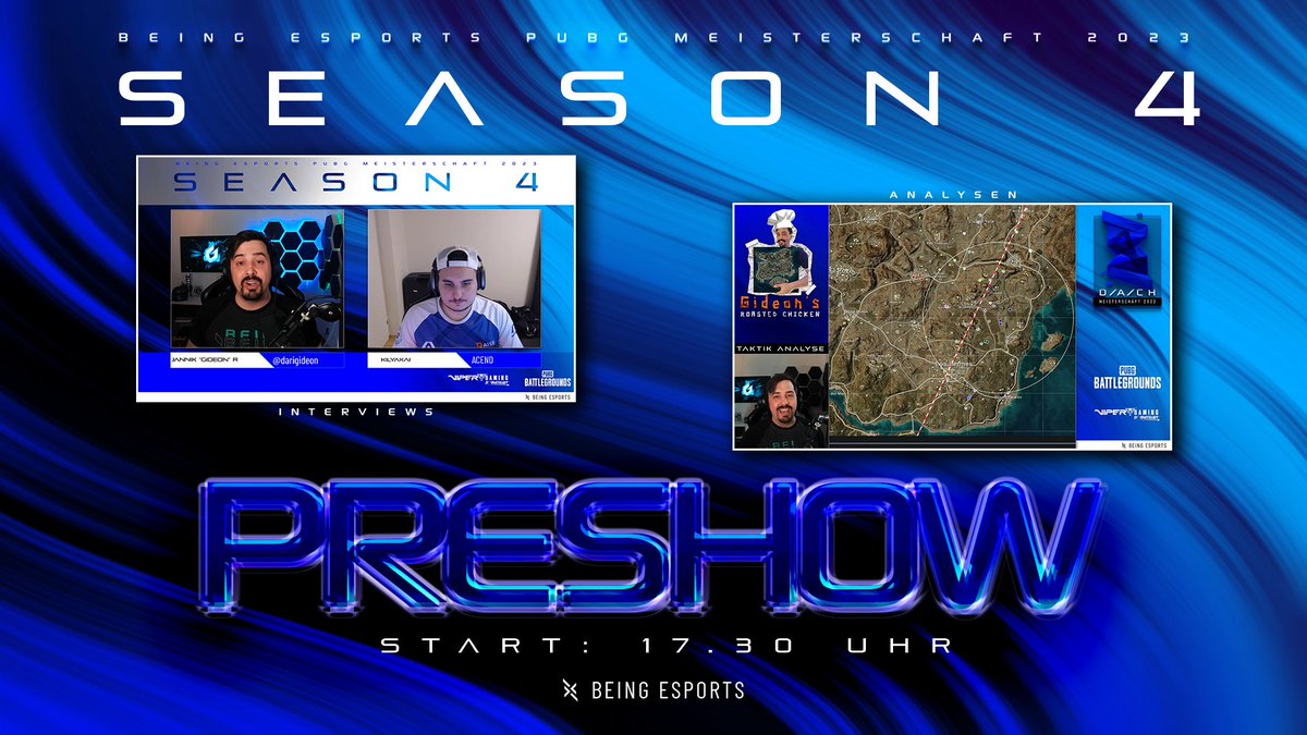 BeingEsportsGER's tweet photo. Dieses Wochenende starten wir schon um 17:30 in die Spieltage. 🎉

In unserer Pre-Show gibt es heute:
-Interviews mit Spielern aus der #BEINGSEASON4 🪂
-Analyse Segmente der bisherigen Matches 👀
-Talk Segment mit @TheKowo 🏆
-G-Coin Gewinnspiele 💰💰

▶️ https://t.co/CbexjKv6Go https://t.co/1cdfTHYnH5