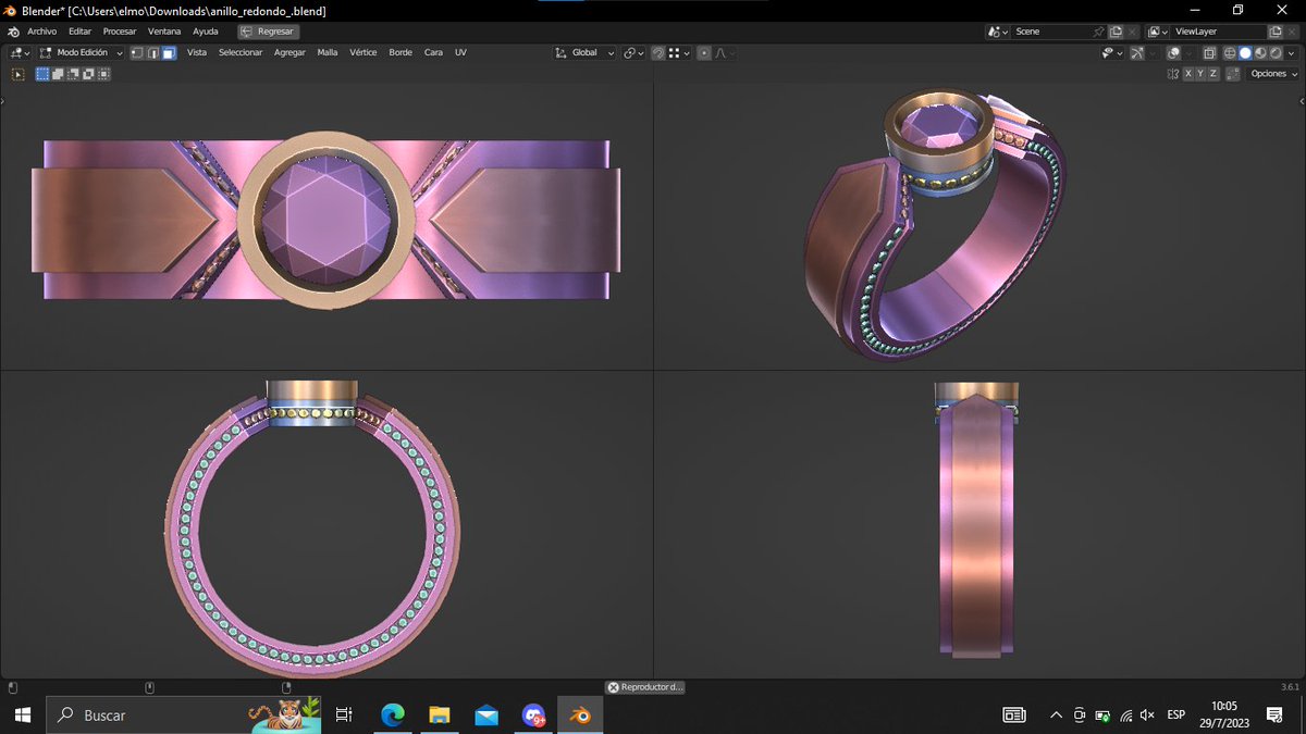 Chuchas_3D's tweet photo. fourth day of the challenge, I was a bit busy today and I made a simpler ring #blender3d #3djewelry #Ring #3d #3dRing #blender #wireframe3d #modeling3d https://t.co/sEh9Lt5mjy