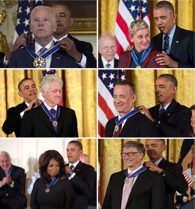 Barack Obama was very selective in choosing his Presidential Medal of Freedom choices

- Joe Biden
- Ellen Degeneres 
- Bill Clinton
- Tom Hanks
- Oprah Winfrey
- Bill Gates

What do they all have in common?

- Jeffrey Epstein 
- Ghislaine Maxwell
