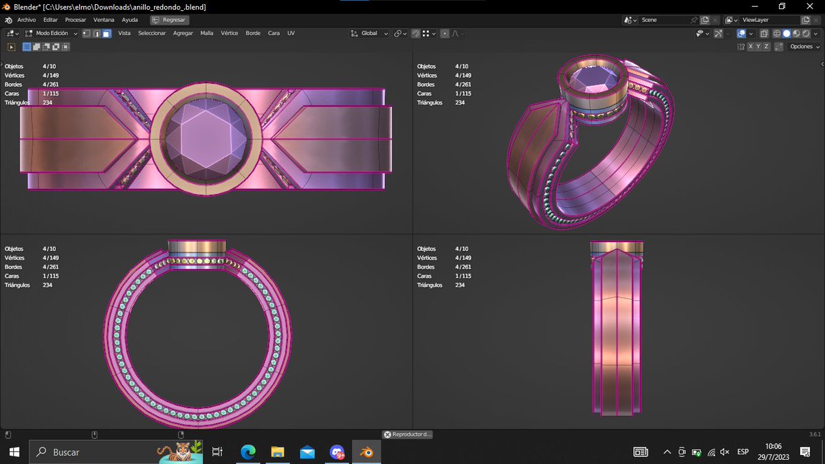 Chuchas_3D's tweet photo. fourth day of the challenge, I was a bit busy today and I made a simpler ring #blender3d #3djewelry #Ring #3d #3dRing #blender #wireframe3d #modeling3d https://t.co/sEh9Lt5mjy