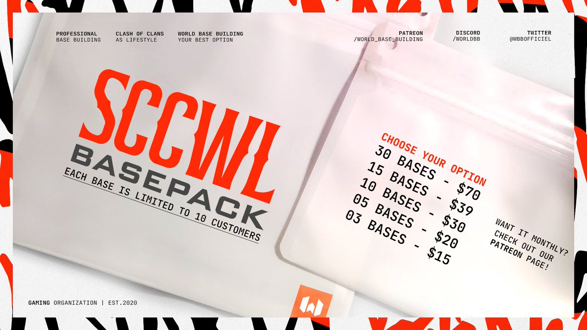 Prepare for the clan war league with our new SSCWL base pack! It's filled with top-quality bases for a strategic advantage, leading your clan to victory.🔥⚠️

Get yours now at discord.gg/worldbb