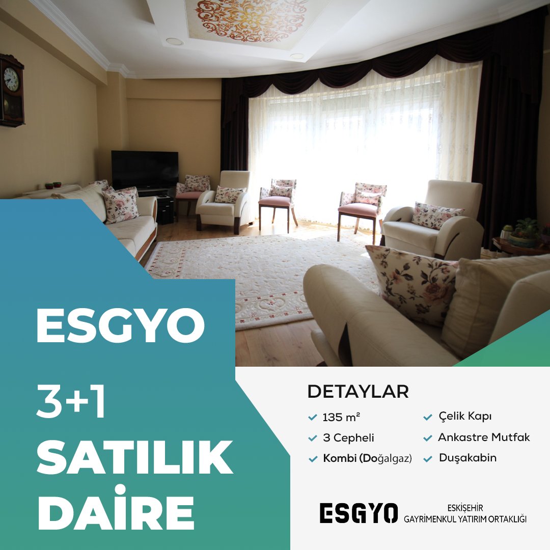 esgyo_'s tweet photo. 🏡 ESGYO'dan Çamlıca Tramvay Durağı'nda 3+1, 3 Cepheli Satılık Daire

◾ 135 m²
◾️ 3 Cepheli
◾️ Kombi (Doğalgaz)
◾️ Çelik Kapı
◾️ Ankastre Mutfak
◾️ Duşakabin

📞 0 222 231 34 00
�� 0 506 156 75 60

#eskisehir #satılık #kiralık #daire #ev #arsa #emlak https://t.co/FSYEZeZiW9