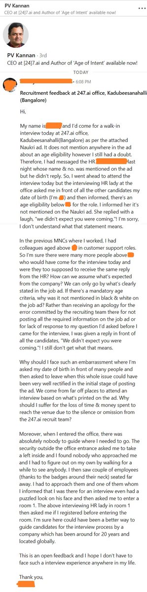 @247ai_India I'm sure your workplace at #Kadubeesanahalli #Bangalore could have handled the interview better, especially from a company that's around more than 20 yrs and across the globe @247ai @pvkannan #jobinterview #interview