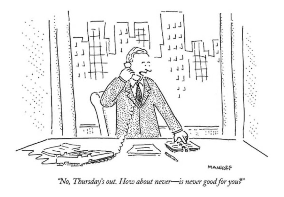 BarbMcQuade's tweet photo. Efforts by Trump’s lawyers to get Mar-a-Lago trial delayed indefinitely remind me of my all-time favorite ⁦@NewYorker⁩ cartoon. https://t.co/N9hAuDfkpG