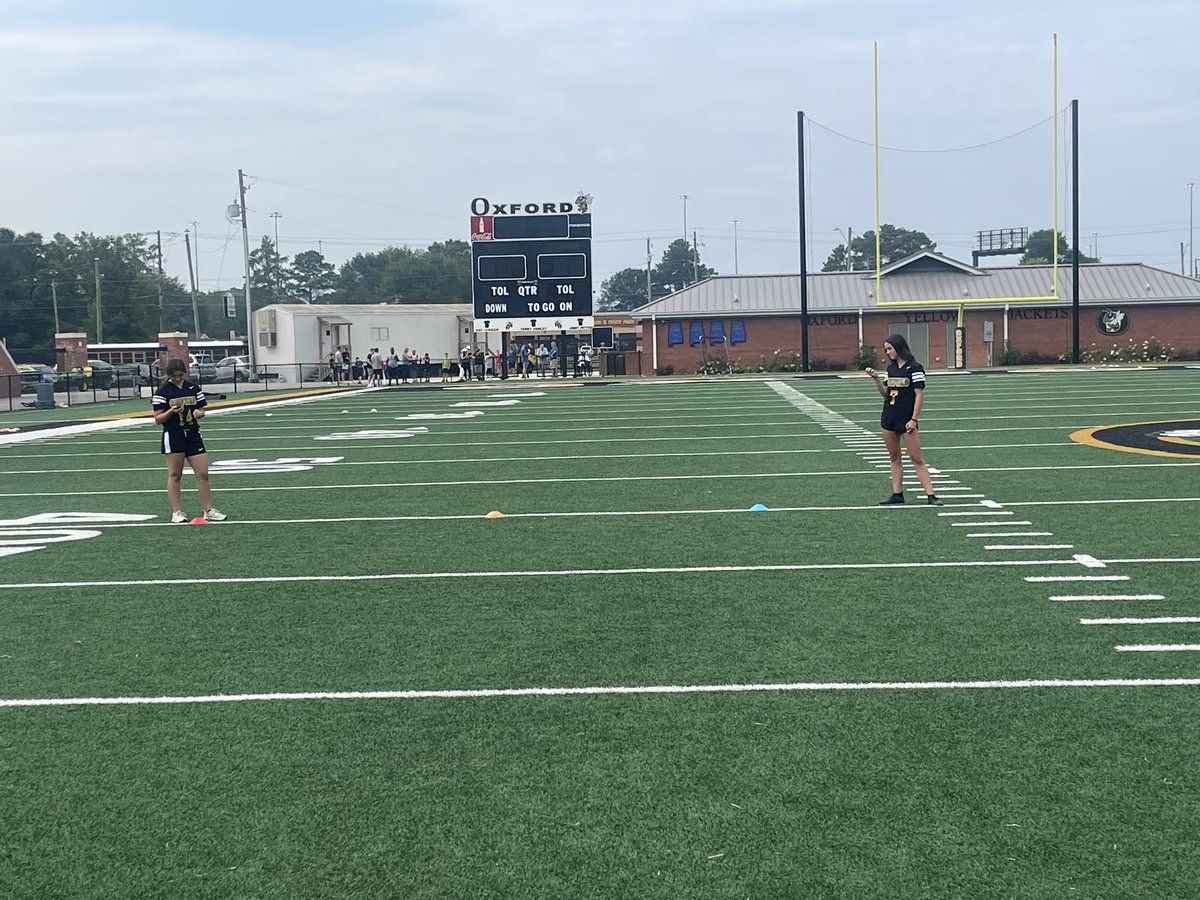 Oxford PARD Flag Football skills camp about to get started.  Your 2023 Oxford Flag Football team is helping out today. # GoBigO 
#SPEED