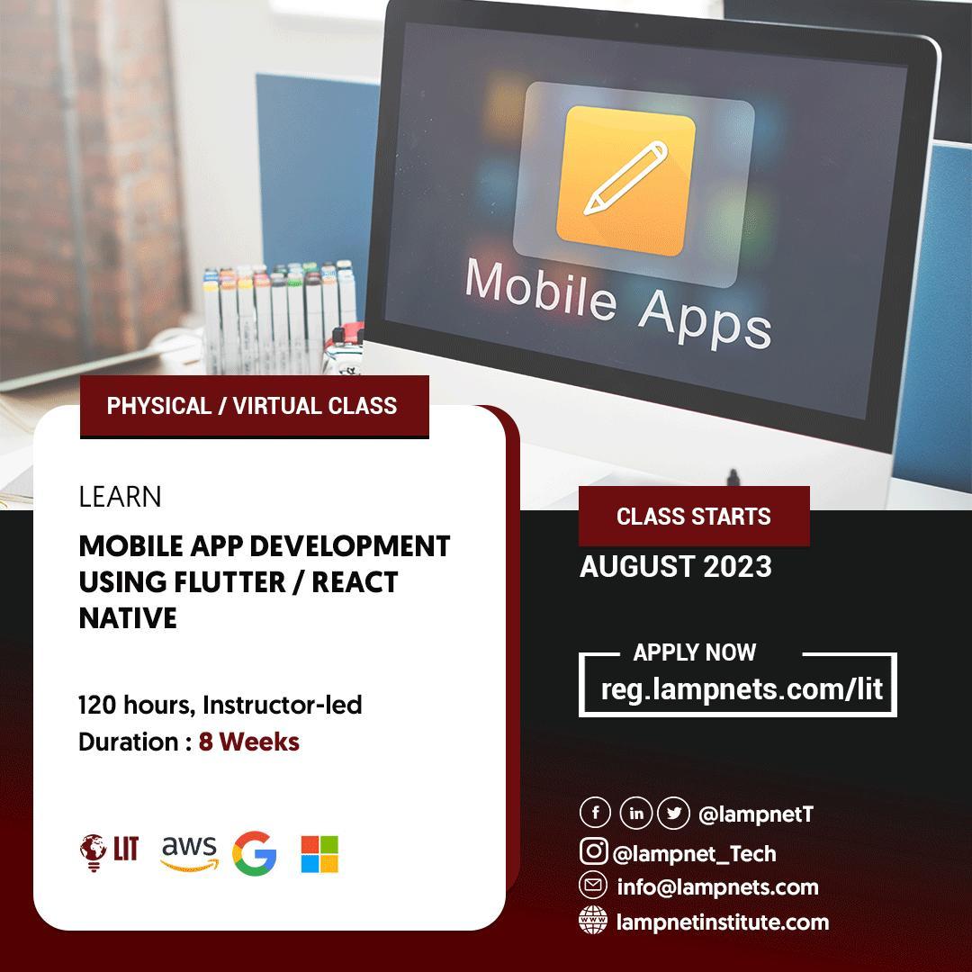 LampnetS's tweet photo. With over 5B smartphone users worldwide, huge demand for skilled app devs is increasing! Join our 8-weeks Mobile App Development Certification Course!  Classes start August 12th. 

Internships &amp; networking opportunities included!

🔗 Register: https://t.co/nBnWE1Jyff

#Africa https://t.co/JuqrYCqLk8