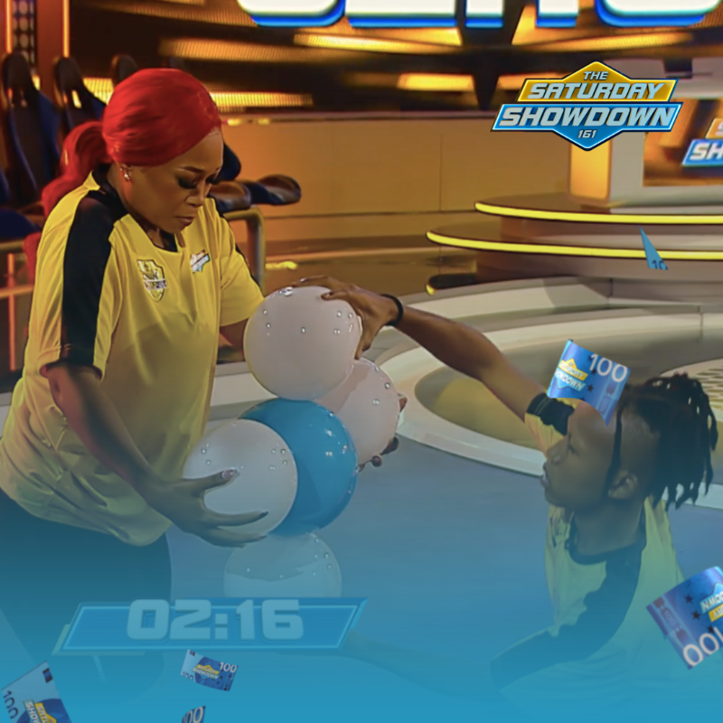 Mzansimagic's tweet photo. Look, it’s only the first game but already sekushushu in the #SaturdayShowdown finale. 🔥 Are you Team #BLT or #FireFairies?