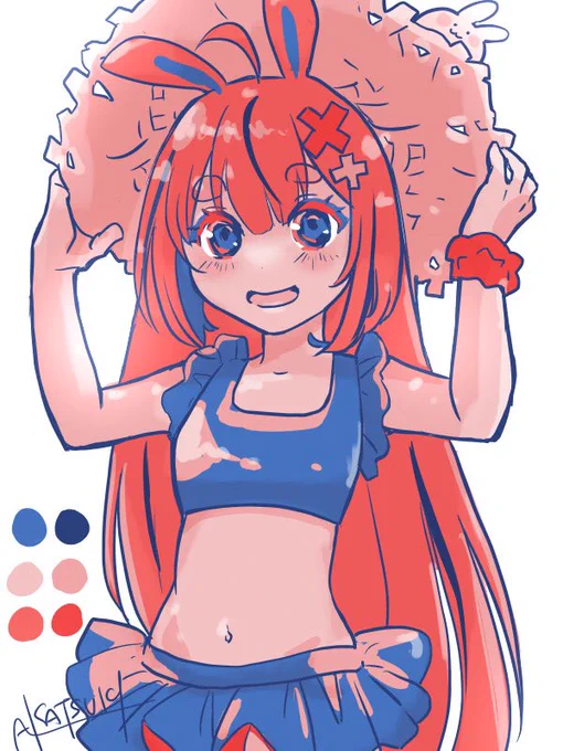 夏っぽい配色塗りで描いてたら、雑誌の巻頭カラーみたいな色になってしまった #まりあーと