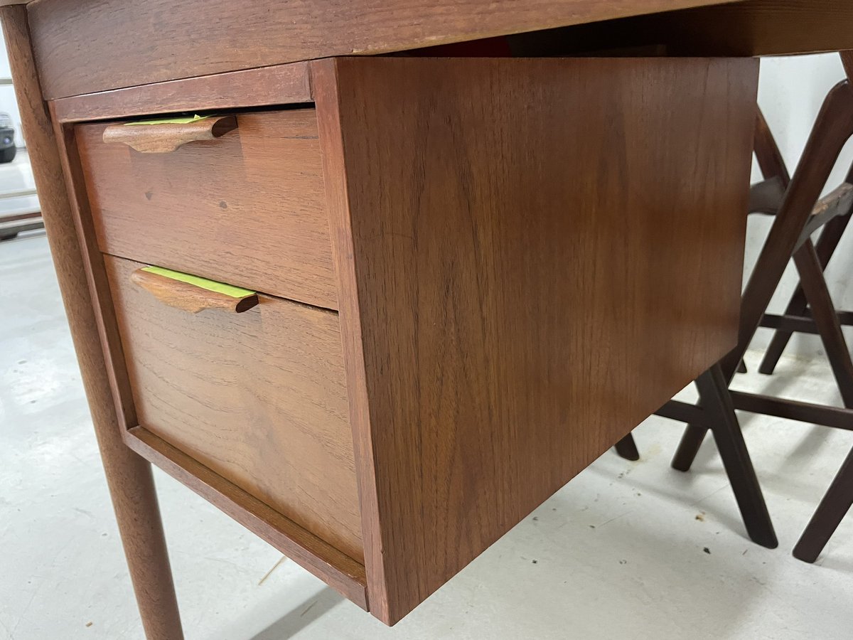 Built a “Danish” desk from teak odds & ends in the shop. #mcm #danishmodern #scandinavian #teak