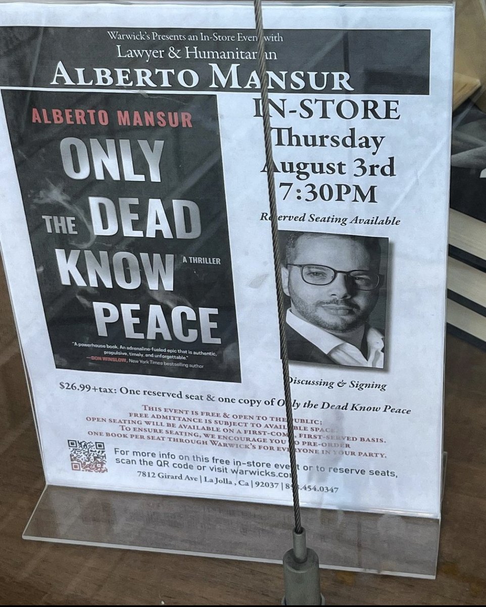 If you are in the San Diego area, I’m having a book signing of #OnlyTheDeadKnowPeace, my new #SpyThriller at <a href="/warwicksbooks/">Warwick's</a> on Aug 3, 19:30. If you’d like to pre-order &amp; reserve a seat, follow this link:

buff.ly/3YbenEe