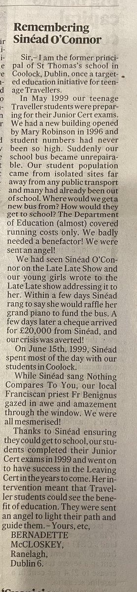 akellyucc's tweet photo. Two lovely letters in different newspapers today about the kindness of #SineadOConner https://t.co/qEpJxcrg9s