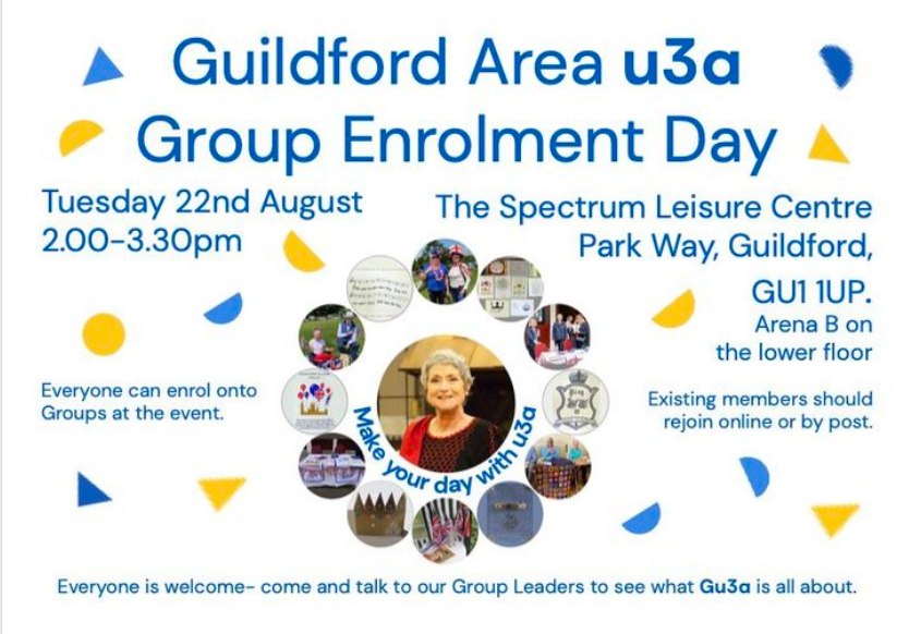 Don’t forget Group Enrolment Day on 22 Aug. Talk to the Group Leaders and choose the best way to spend your leisure time. With over 100 groups there is bound to be something for everyone who is retired or no longer working full-time. #u3a #Gu3a