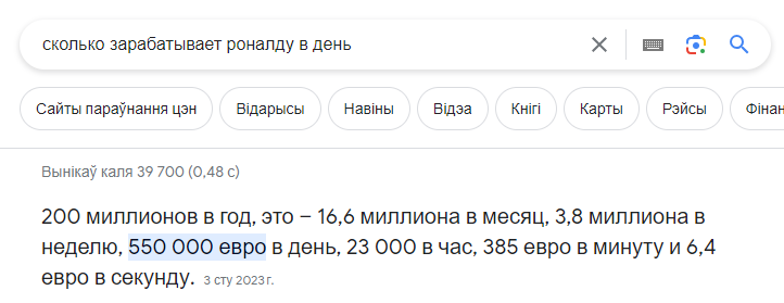 Амаль сабралі палову заробка Крышціяну Раналду за дзень