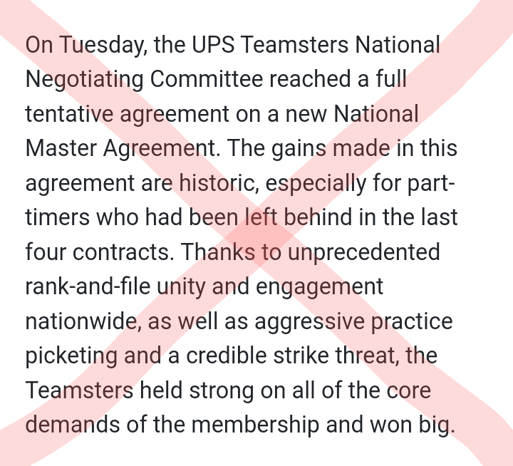 BrJoeBalkis's tweet photo. VoteNo!
#upsNegotiationsUpdate
#2023TeamstersupsContractCampaign #Teamsters #ups
After historic hype we are being sold a #TA that falls far short of what is possible despite the misinformation from the app.
We should vote no flyer &amp; picket.
We should #STRIKEups 8/1! https://t.co/QoeE2HsAsP