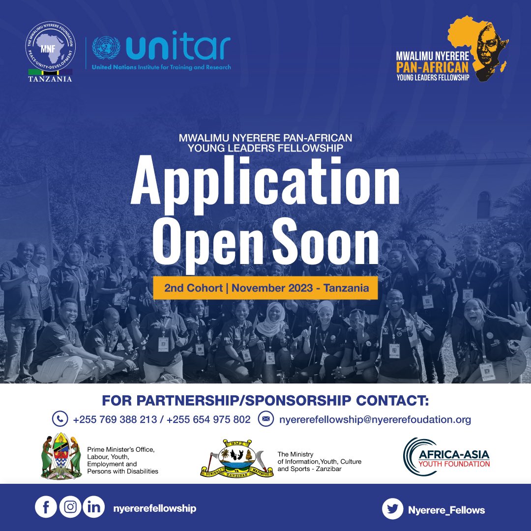 venance_temu's tweet photo. Young people across Africa���, We are very excited to let you know that the Applications for the 2nd Cohort of Mwalimu Pan African Young Leaders Fellowship Program will soon be open! 

Stay tuned in our social medeas for more updates. 

#NyerereFellowship https://t.co/TsnClsx0Yw