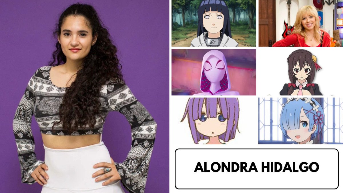 FrikiGeorge's tweet image. 4. Para la carismática #AlondraHidalgo no tengo una personalidad definida, pues le da a su voz muchas matices logrando captar la esencia de personajes tiernos como Hinata o Rem, o rudos como Gwen Stacy o Sam Puckett.

#Doblaje #doblajelatino