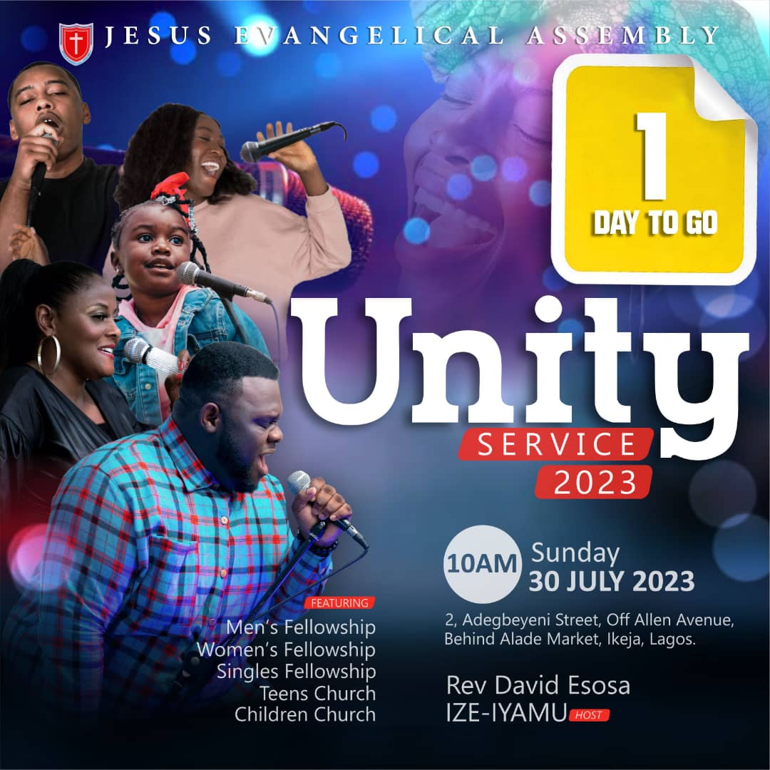 theJEAChurch's tweet image. It's Happening Tomorrow, Are you READY!!!

We would be glad if you join us on this special Sunday

Tomorrow 30th of July 2023 at No. 2 Adegbeyeni Street, Off Allen Avenue, Ikeja Lagos.

#JeaChurch
#UnityService
#UnityService2023
#OurYearOfVeryGoodNew
#RevDavidEsosaIzeiyamu