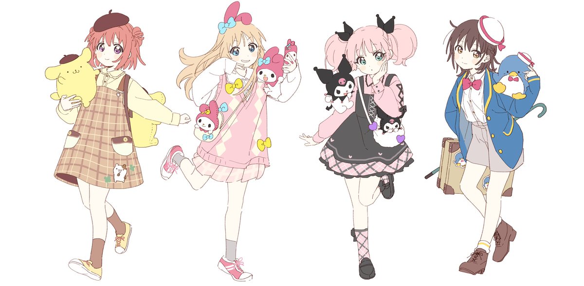 赤座あかり ,船見結衣 ,歳納京子 ,吉川ちなつ 「ゆるゆり×大室家×サンリオキャラクターズコラボ開催中です!! ラフ載せちゃお〜」|なもり🐰のイラスト